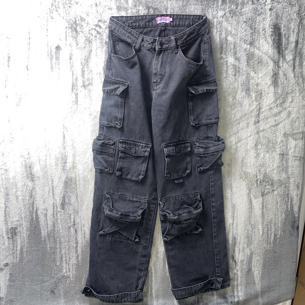 Edikted- charcoal grey low rise cargo pants XS Wide Leg